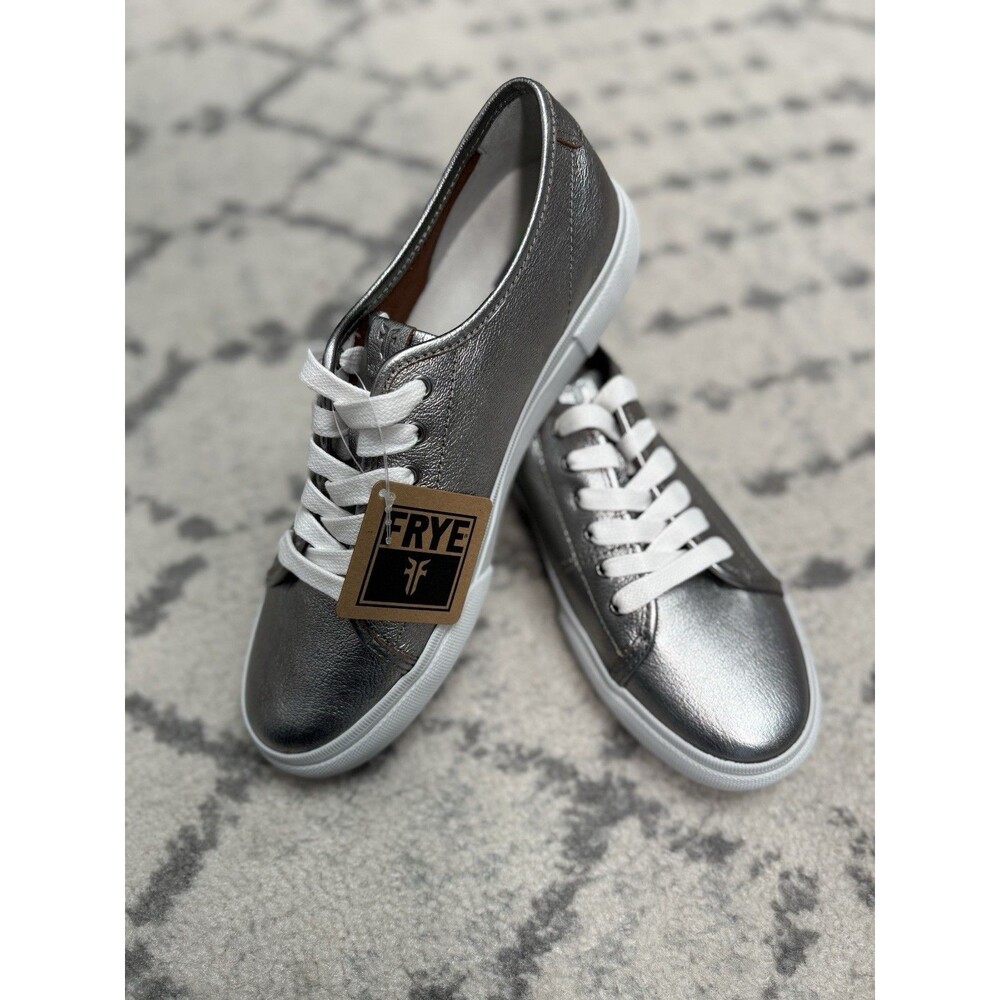 New Frye Women's Gia‎ Low Lace Sneakers luxe Leather Dark Pewter metal size 7.5